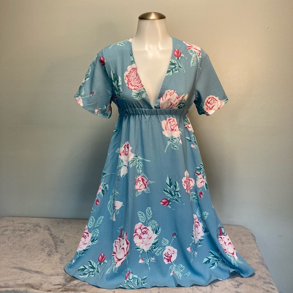 Blue Floral Dress S Summer Vacay Sexy Boho.